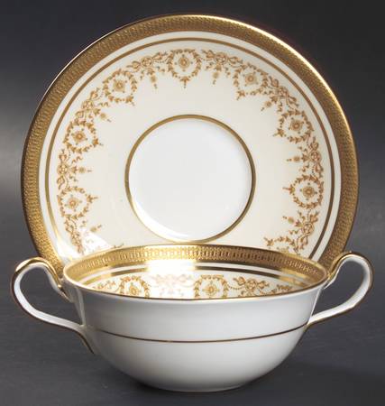 Gold Dowery Flat Cream Soup Bowl & Saucer Set