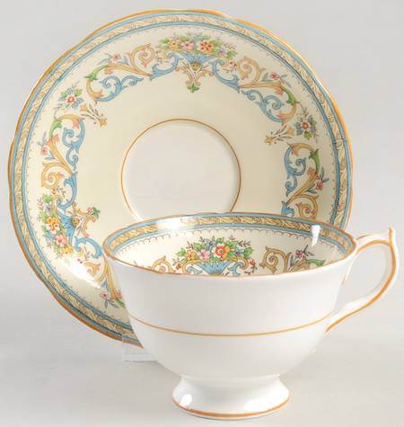 Henley (Scalloped, Yellow Trim) Footed Cup & Saucer Set