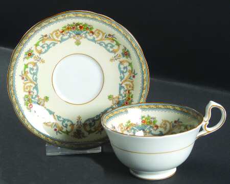 Henley (Scalloped, Yellow Trim) Footed Cup & Saucer Set
