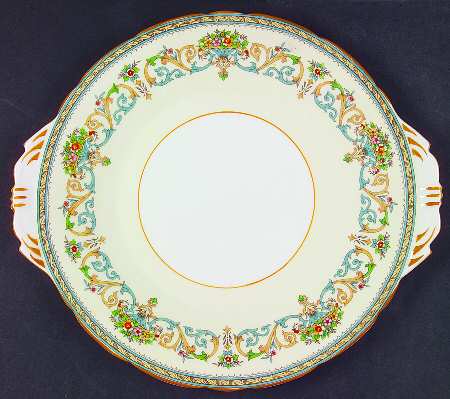 Henley (Scalloped, Yellow Trim) Handled Cake Plate