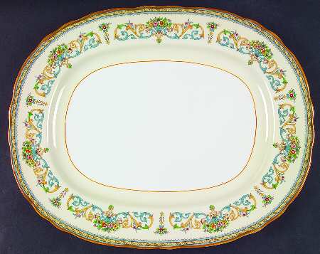 Henley (Scalloped, Yellow Trim) 13" Oval Serving Platter