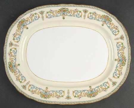 Henley (Scalloped, Yellow Trim) 15" Oval Serving Platter