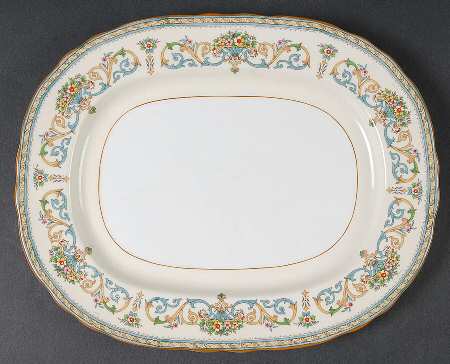 Henley (Scalloped, Yellow Trim) 11" Oval Serving Platter