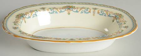 Henley (Scalloped, Yellow Trim) 10" Oval Vegetable Bowl