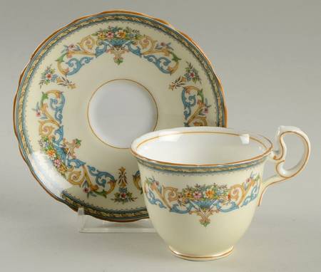 Henley (Scalloped, Yellow Trim) Flat Demitasse Cup & Saucer Set