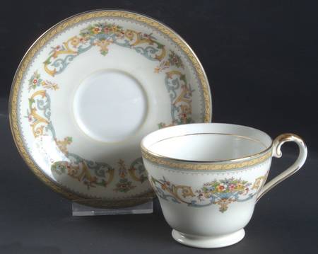 Henley (Smooth, Gold Trim, Blue Backstamp) Footed Cup & Saucer Set