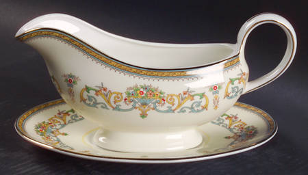 Henley (Smooth, Gold Trim, Blue Backstamp) Gravy Boat & Underplate