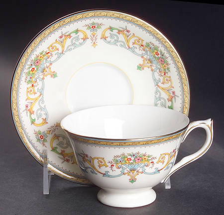 Henley (Smooth, Gold Trim, Blue Backstamp) Footed Cup & Saucer Set