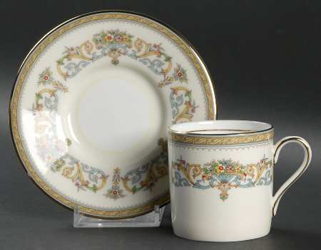 Henley (Smooth, Gold Trim, Blue Backstamp) Flat Demitasse Cup & Saucer Set