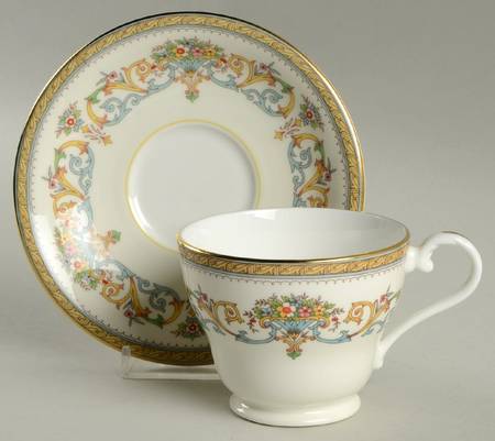Henley (Smooth, Gold Trim, Blue Backstamp) Footed Cup & Saucer Set