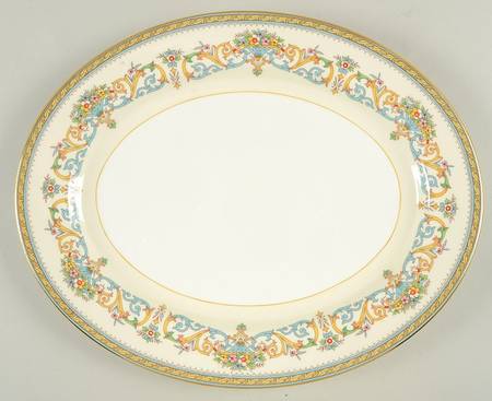 Henley (Smooth, Gold Trim, Green Backstamp) 13" Oval Serving Platter