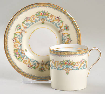 Henley (Smooth, Gold Trim, Green Backstamp) Flat Demitasse Cup & Saucer Set