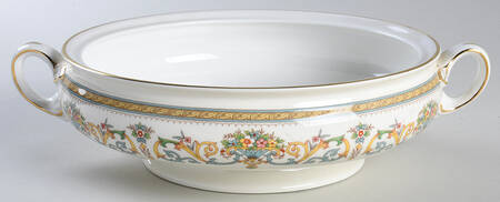 Henley (Smooth, Gold Trim, Green Backstamp) Round Vegetable No Lid