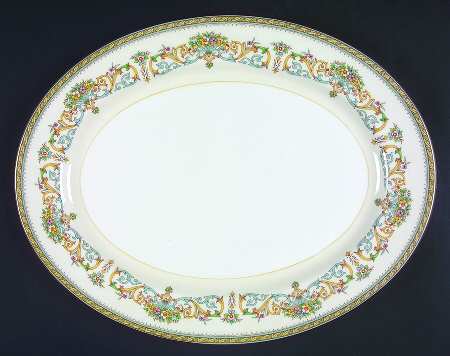 Henley (Smooth, Gold Trim, Green Backstamp) 15" Oval Serving Platter