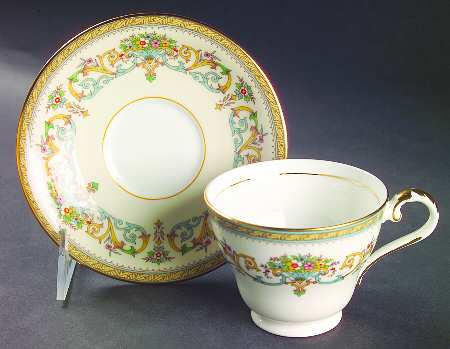 Henley (Smooth, Gold Trim, Green Backstamp) Footed Cup & Saucer Set