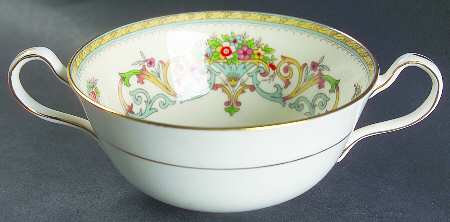 Henley (Smooth, Gold Trim, Green Backstamp) Flat Cream Soup Bowl