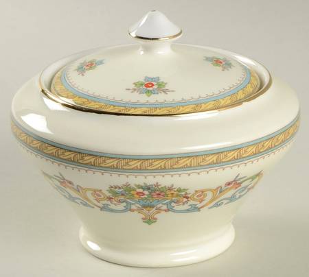 Henley (Smooth, Gold Trim, Green Backstamp) Sugar Bowl & Lid