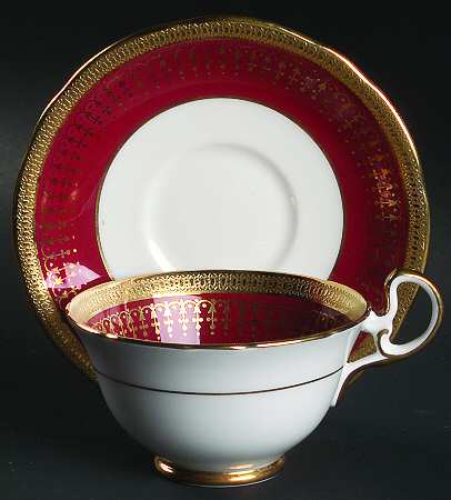 Hertford Maroon (Scalloped) Footed Cup & Saucer Set