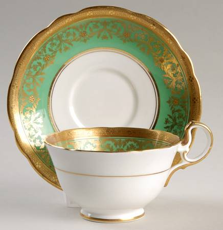 Kenilworth Green (Scalloped, Gold Encrusted) Footed Cup & Saucer Set