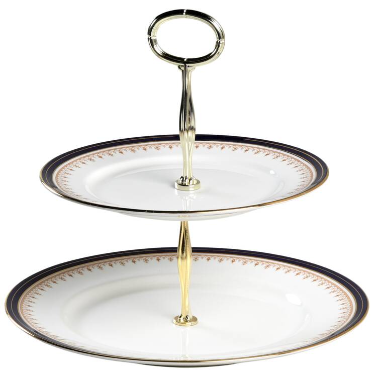 Leighton Cobalt (Smooth) 6 5/8"-10"  2 Tiered Serving Tray (Dp, Sp) HC