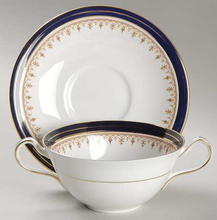 Leighton Cobalt (Smooth) Flat Cream Soup Bowl & Saucer Set