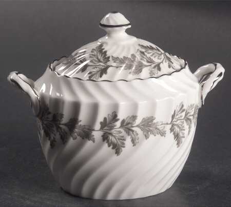 Oak Leaf Gray (Fluted) Sugar Bowl & Lid