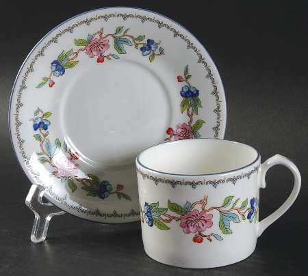 Pembroke (Blue Trim) Flat Cup & Saucer Set