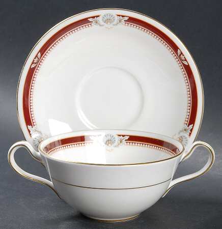 South Pacific Red Maroon Flat Cream Soup Bowl & Saucer Set