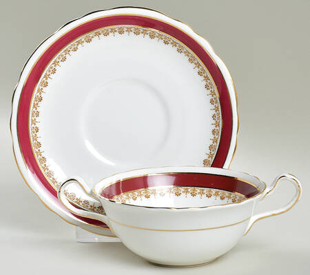 Warwick Red (Scalloped) Flat Cream Soup Bowl & Saucer Set