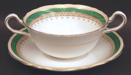 Wendover Green Flat Cream Soup Bowl & Saucer Set