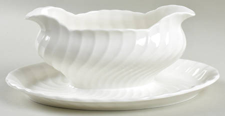 White Swirl Gravy Boat with Attached Underplate by John  Aynsley & Sons