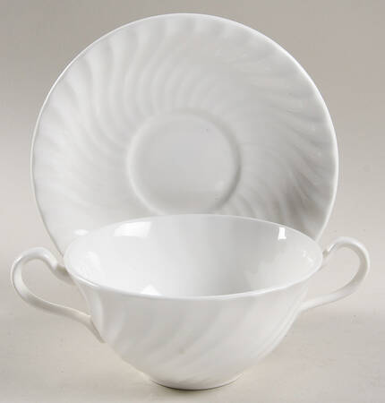 White Swirl Footed Cream Soup Bowl & Saucer Set