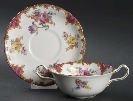 Wilton Pink Red (Scalloped) Flat Cream Soup Bowl & Saucer Set