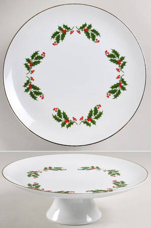 Christmas Holly (Porcelain) 10" Diameter Pedestal Cake Stand