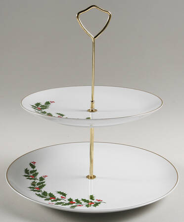 Christmas Holly (Porcelain) 2 Tiered Serving Tray (Dinner & Salad Plate) by All the Trimmings