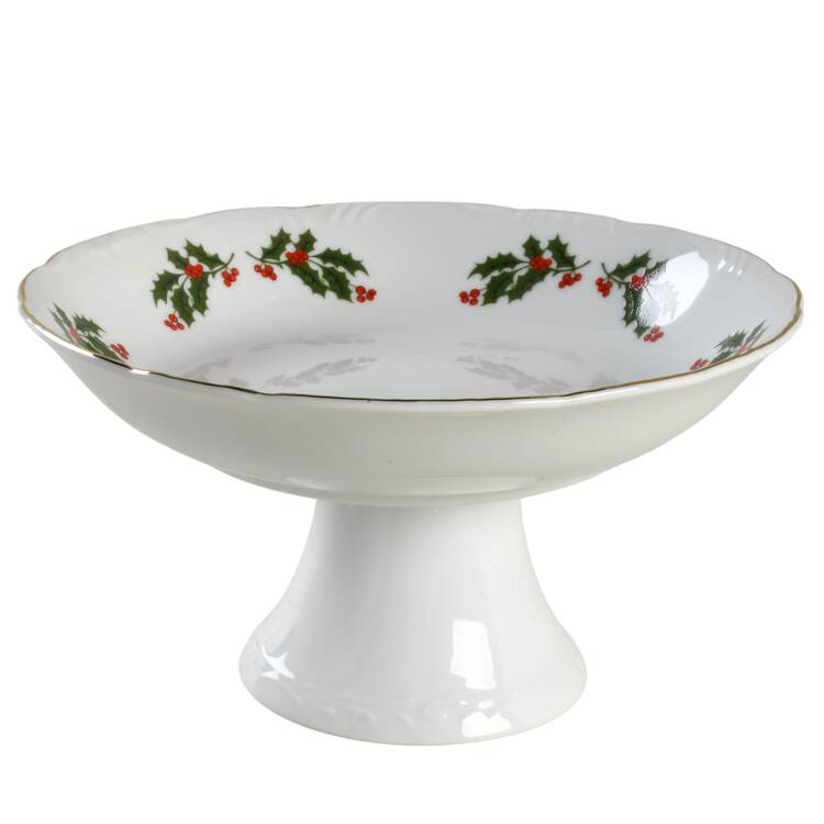 Christmas Holly (Porcelain) Round Compote (Height X Width)