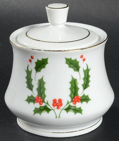 Christmas Holly (Porcelain) Sugar Bowl & Lid