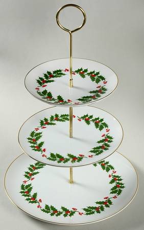 Christmas Holly (Porcelain) 3-Tiered Serving Tray (DP, SP, BB)