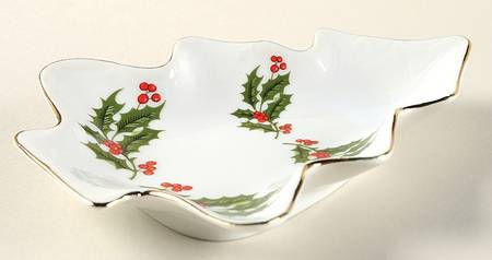 Christmas Holly (Porcelain) 1 Part Small Tree Shaped Dish
