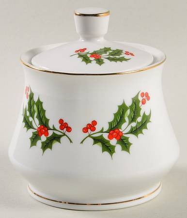 Christmas Holly (Porcelain) Sugar Bowl & Lid