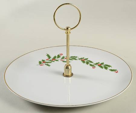 Christmas Holly (Porcelain) Round Serving Plate with Handle (DP)