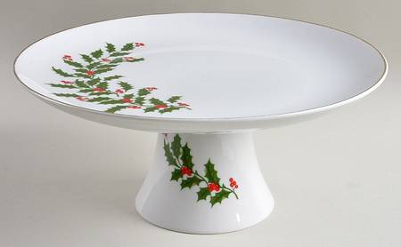 Christmas Holly (Porcelain) 10" Diameter Pedestal Cake Stand by All the Trimmings