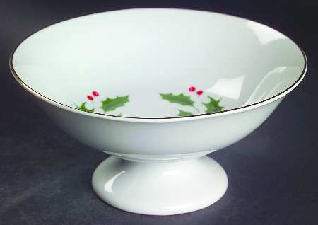 Christmas Holly (Porcelain) Round Compote (Height X Width)