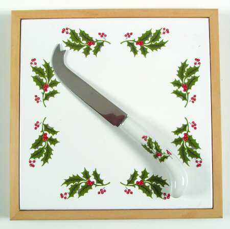 Christmas Holly (Porcelain) 2 Piece Cheese Dish and Knife Set by All the Trimmings