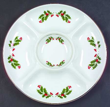 Christmas Holly (Porcelain) Chip and Dip, 1 Piece, 5 Section, Round