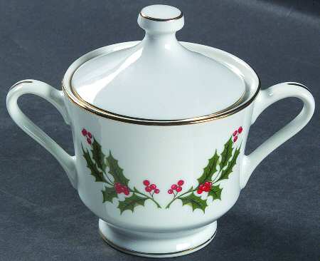 Christmas Holly (Porcelain) Sugar Bowl & Lid