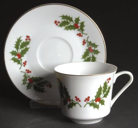 Christmas Holly (Porcelain) Flat Cup & Saucer Set