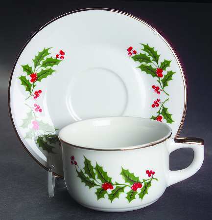 Christmas Holly (Porcelain) Flat Cup & Saucer Set