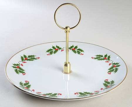 Christmas Holly (Porcelain) Round Serving Plate with Handle (DP)