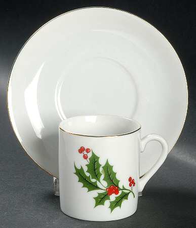Christmas Holly (Porcelain) Flat Demitasse Cup & Saucer Set by All the Trimmings